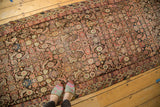 Vintage Malayer runner detail, allover Herati motif on charcoal field, low pile, blush and mauve.