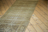 Distressed bronze and moss Malayer runner texture showing antique ivory wear.