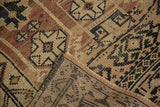Geometric copper, beige, chocolate brown Oushak rug pattern with visible hand-knotted reverse.