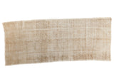 Vintage Distressed Oushak runner, antique ivory and beige, faded geometric medallion, hand-knotted.
