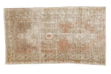 Distressed Oushak runner with faint blush, beige, and charcoal geometric medallion, 3'8