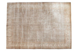 Vintage Distressed Oushak carpet, faded ivory Mir Boteh design and vinery border.