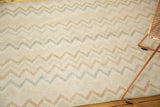 Distressed Oushak runner showing an abstract chevron pattern in ivory, blush, and muted blue.