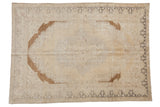 Vintage Distressed Oushak rug with brown bronze spandrels, soft silver and lemon hues, 4'4