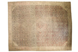 Vintage Sivas carpet with diminutive medallion, allover Herati motif, antique ivory, dusty blush, charcoal.