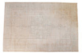 Distressed vintage Oushak carpet, a faded medallion in airy ivory and pale brown, 8'6