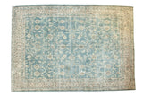 Distressed Oushak carpet, faded ocean blue-green field, ivory palmette and lotus flowers, 8'6