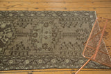 Hand knotted vintage Persian runner corner, geometric motifs in gray and antique ivory.