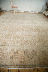 Distressed Mahal carpet border detail with trefoil leaves, arabesque, and subtle worn texture.