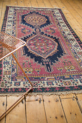 Vintage Serab runner end: plum field, intricate borders, and intact kilim fringe.