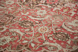 Vintage Distressed Tabriz carpet showing oversized Herati motif, black cherry red, and foundation wear.