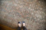 Distressed antique Malayer rug runner, unique texture, allover Herati motif, slate blue and faded red.