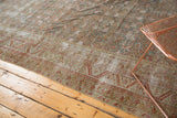 Distressed Antique Malayer rug runner detail showing worn Herati motif and border in blue, red, ivory.