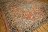 Antique Mahal rug with classic navy turtle samovar border and rust orange Herati motif.