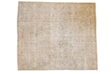Vintage distressed hand knotted Turkish Sparta carpet, allover ivory and beige tonal motifs, 8'4