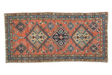 Vintage Heriz runner, triple medallion, geometric motifs, terra cotta, navy, 2'4
