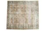 Distressed Persian Mahal square carpet with worn Herati motif in pale terra cotta, teal, gold hues, 10'4