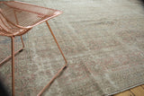 Vintage distressed Sivas carpet texture, featuring faded Herati motif in soft blush, silver, and ivory.
