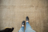 Persian Mir Sarouk carpet, allover boteh pattern, even wear with subtle foundation visibility.