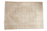 Distressed vintage Turkish Sparta carpet, faded oversized medallion, scrolling vinery in beige and charcoal, 7'3