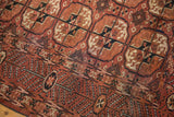 Antique Turkmen carpet main border, with red germinating plant motifs and Bokhara guls.