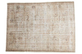 Distressed vintage Sivas carpet, ivory-beige Polonaise-inspired medallion design, 7'11