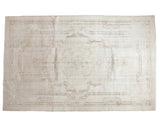 Distressed vintage Sparta carpet, oversized rococo medallion, antique ivory and beige, 7'6