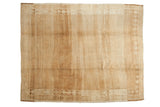 Vintage distressed Turkish Oushak carpet, allover lattice design in beige, sand, ivory.