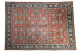 Vintage Persian Tabriz carpet, brick red field, allover blue palmette and lotus design.