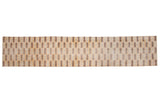 Mid-century Oushak runner with distressed finned geometric pattern in faded saffron and brown, 2'9