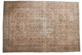 Vintage distressed hand knotted Tabriz rug with powder blue medallion, sandy ivory floral field, 8'4