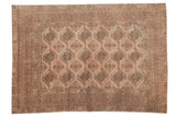 Vintage Distressed Afghan Carpet with triple gul motif, blush, antique ivory, coffee brown.