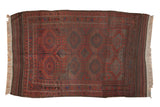 Rare antique Belouch carpet with double column geometric guls in cherry red, brown, and navy.