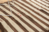 Alternating ivory and chocolate brown stripes with delicate comb effect and blush accents.