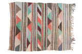 Aqua, red, ivory striped and geometric triangle vintage Turkish rag rug, 4'8