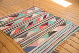 Textured fringe and playful multi-color striped design on a vintage Turkish rag rug.