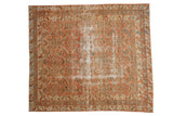Distressed vintage Malayer rug, faded blush rose and seafoam herati pattern, 5'4