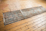 Textured antique Lilihan runner showing hard wear, exposed foundation, and pale blue palmettes.