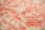 Antique Khotan carpet pile showing even wear to knot heads, faded cinnabar and ivory.