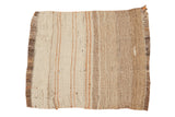 Hand-woven vintage Turkish Kilim square rug, tone-on-tone horizontal stripes, coffee brown and ivory, 1'7