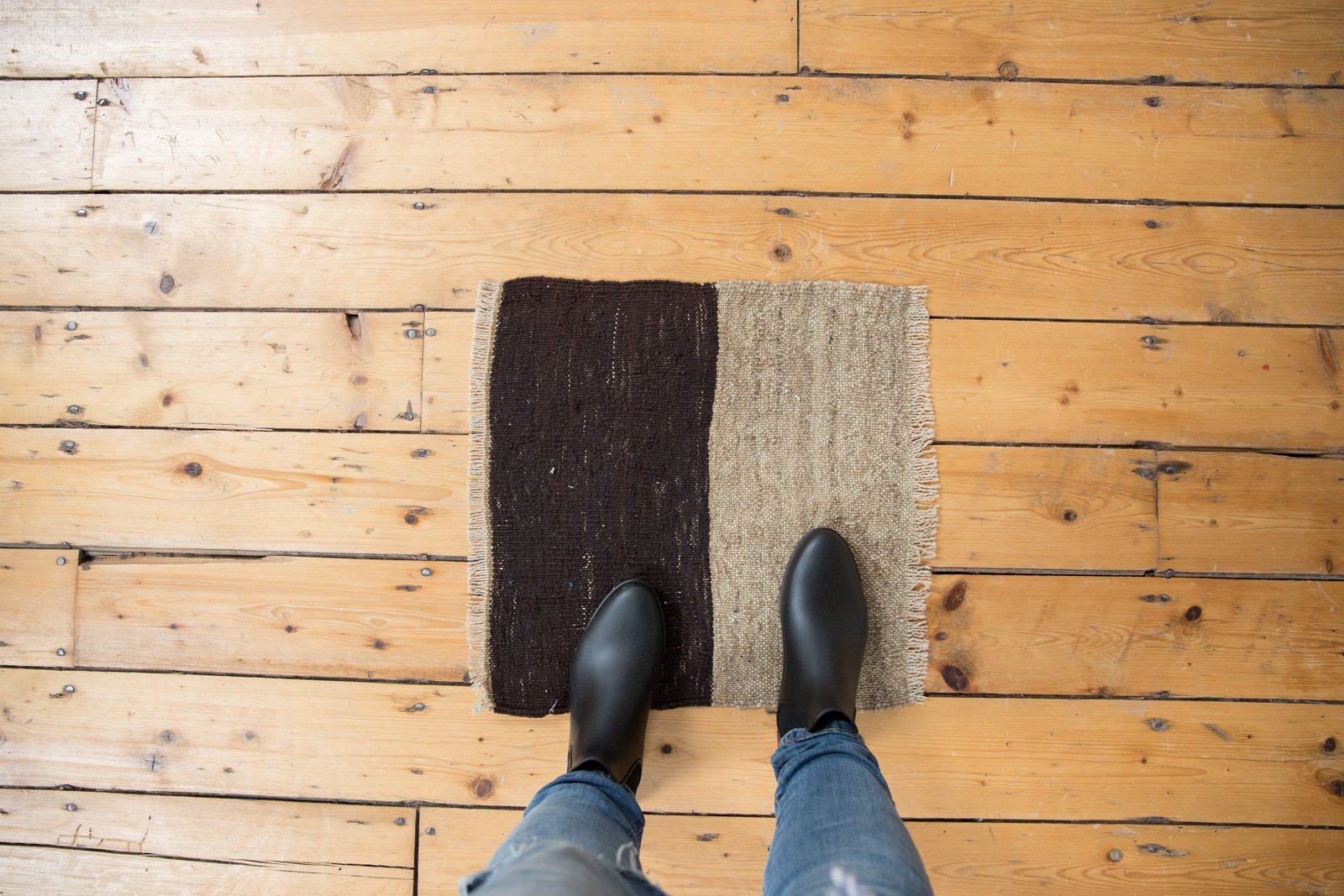 Vintage Turkish Kilim Square Rug Mat