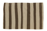 Vintage Turkish Kilim rug with alternating chocolate brown and ivory vertical bands, 2'7