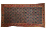 Vintage Persian Malayer carpet, navy blue field, allover paisley tree of life, orange border.