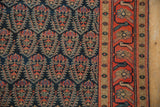 Vintage Malayer carpet's navy field with intricate paisley boteh and brick red floral border.