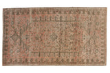 Vintage Distressed Oushak carpet, elongated medallion, blush and charcoal allover patterns, 5'4