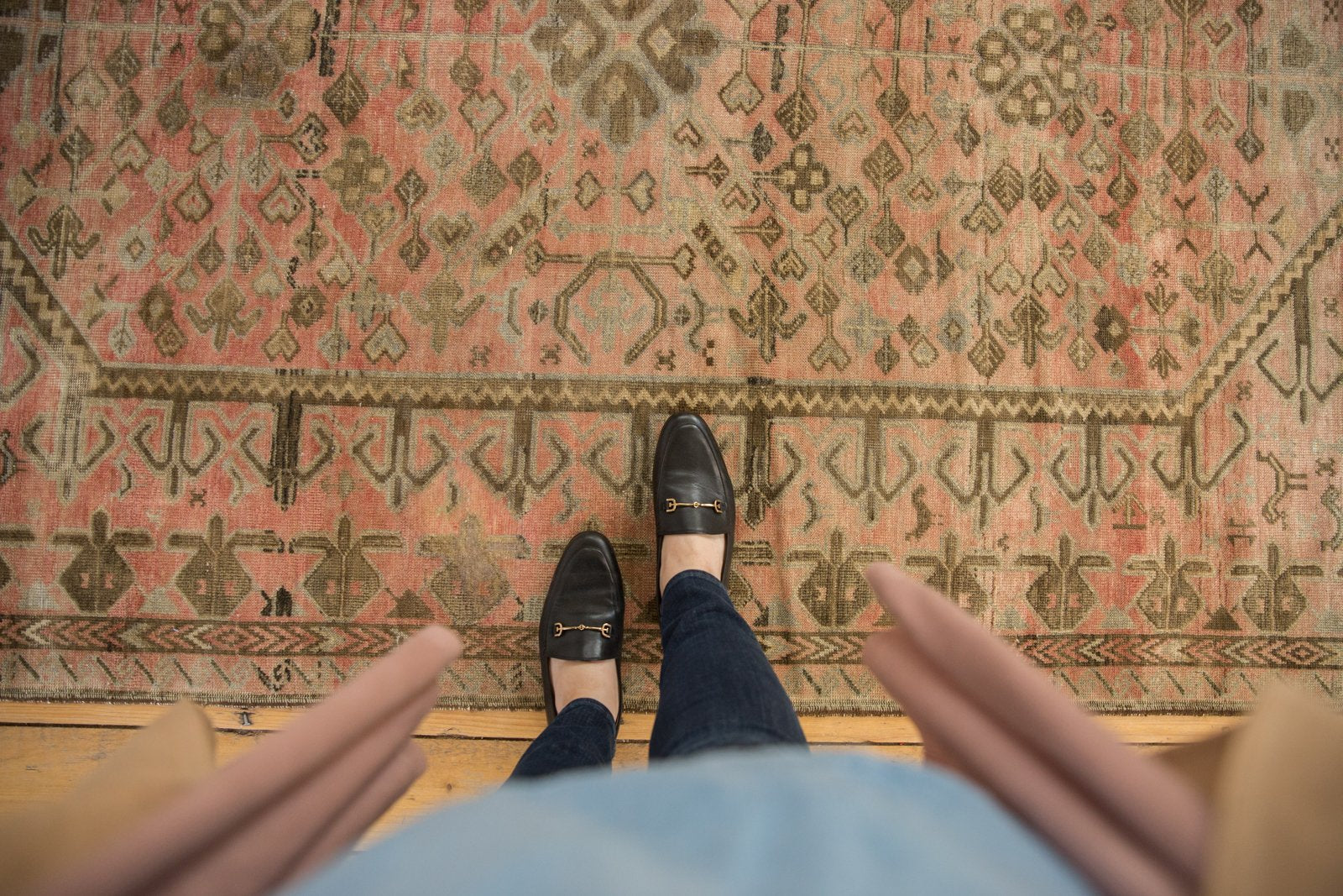 Vintage Distressed Oushak Carpet