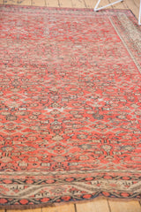 Karabagh carpet corner with Mir Serbend stylized border, brick red field, and low pile wear.