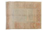 Vintage Distressed Oushak carpet with delicate powder blue vinery and wide terracotta border, 6'3