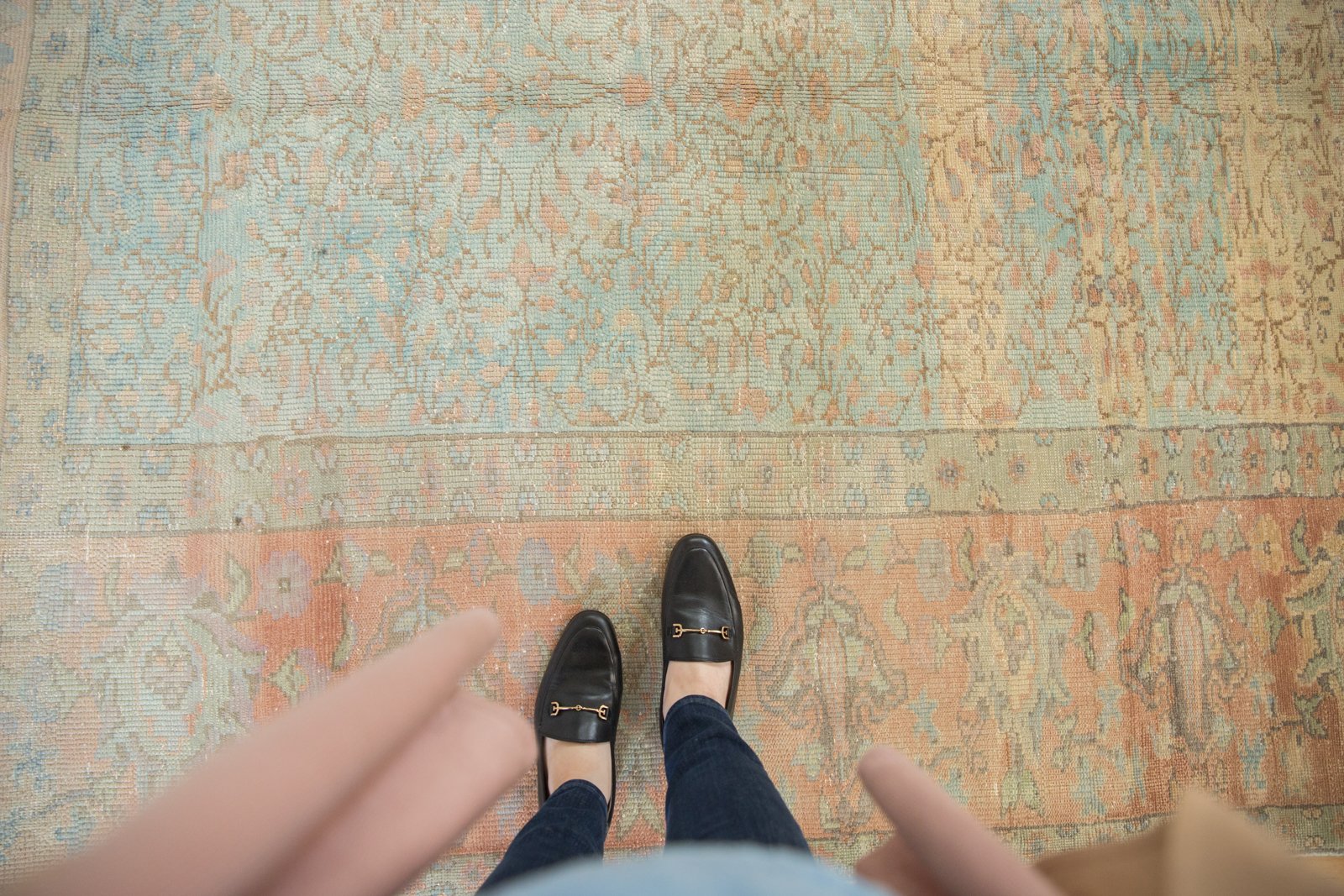 Vintage Distressed Oushak Carpet