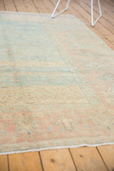 Distressed low pile texture featuring faded powder blue, ivory, and terracotta shades.